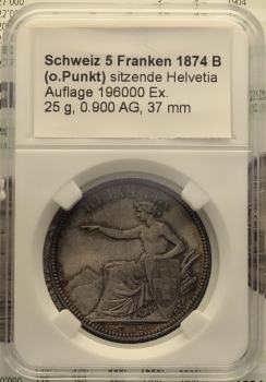 Slab fertig beschriftet, für 5 Franken 1874 B (Bern)